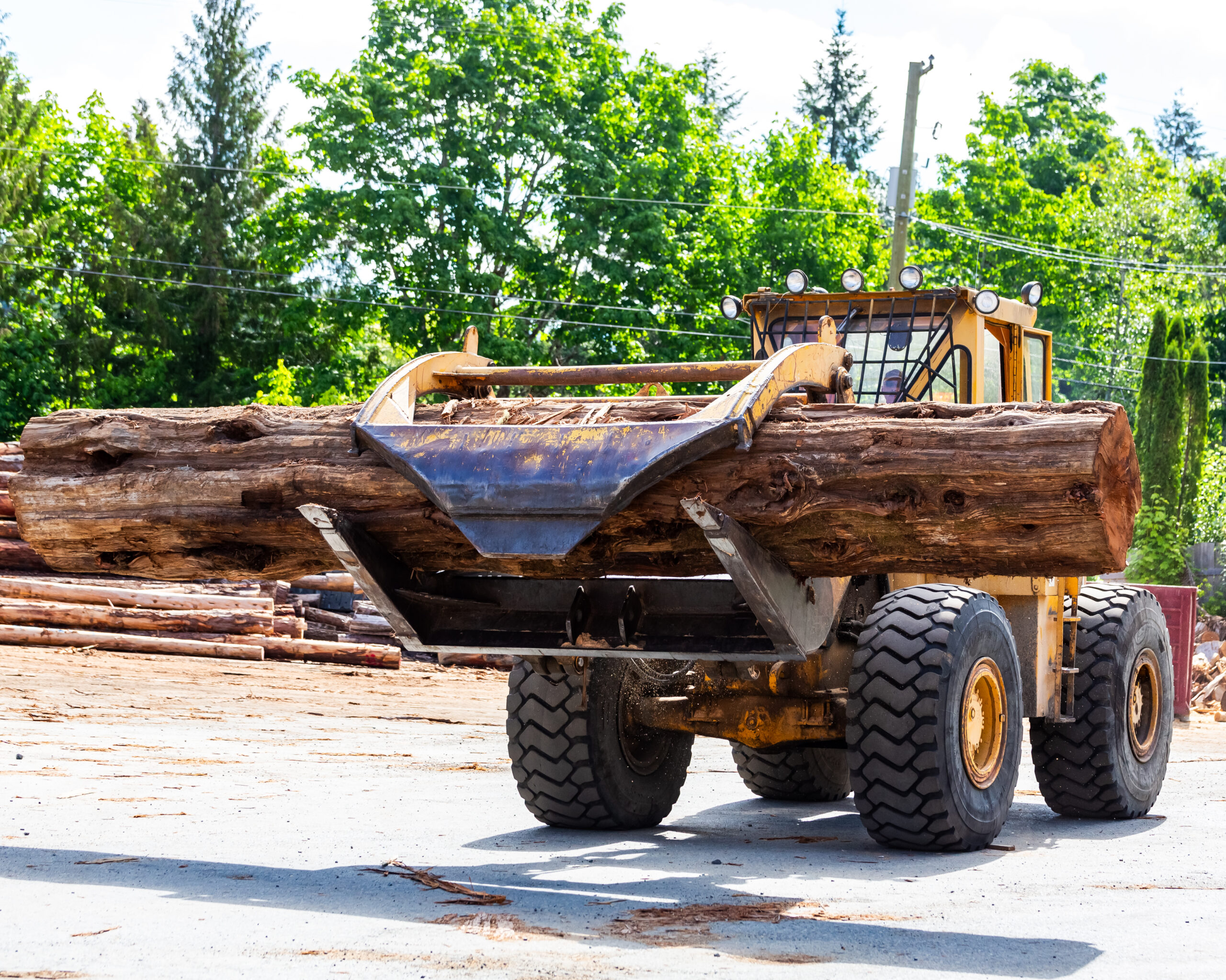 Large machine hauling log