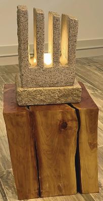 Red Cedar & Natural Stone Sculptural Lamp